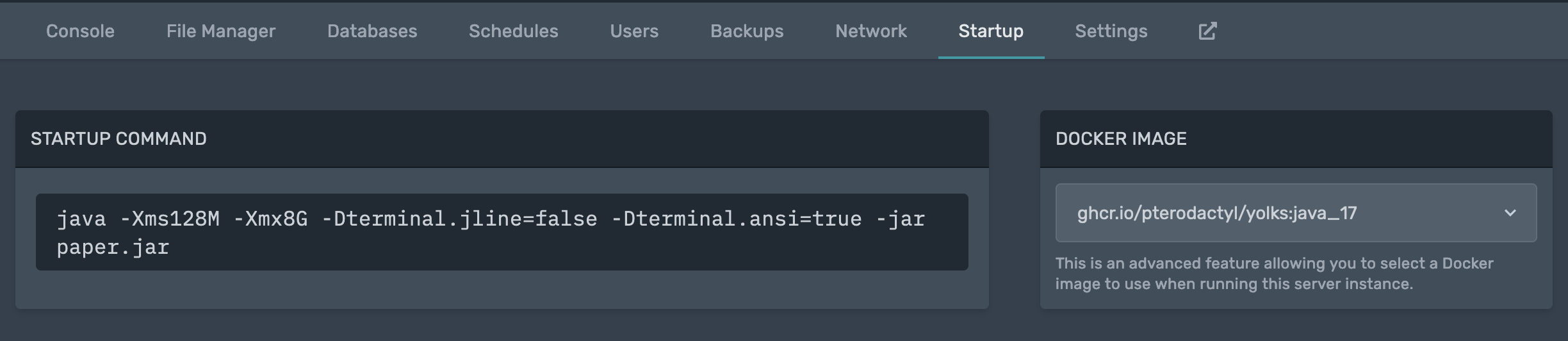 Pterodactyl Manual Java Version Change